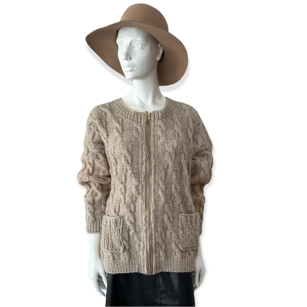 Hand Knit Cable Knit Fisherman Cardigan Sweater